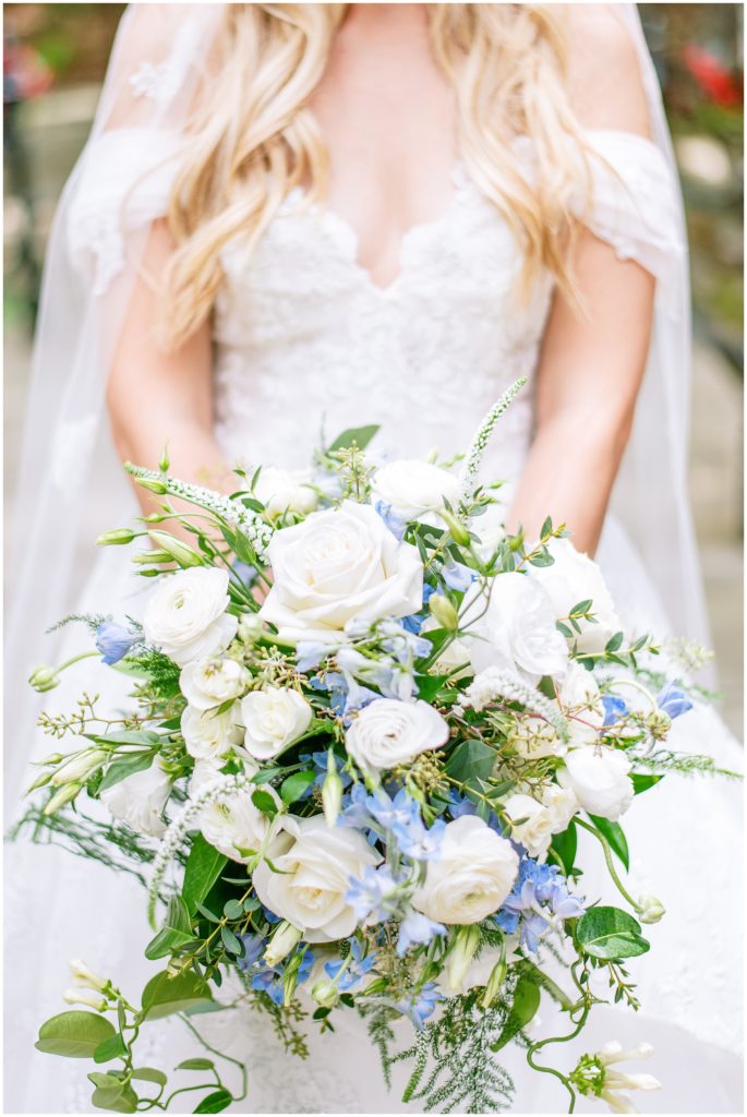 White and Blue Bridal Bouquet