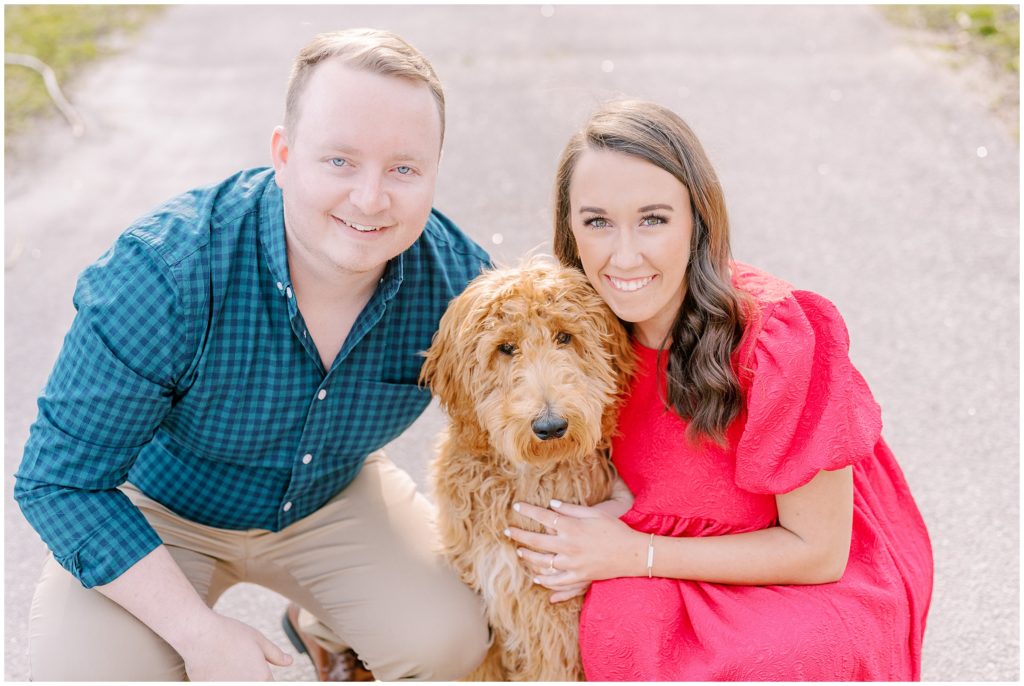 Engagement photos with a golden doodle