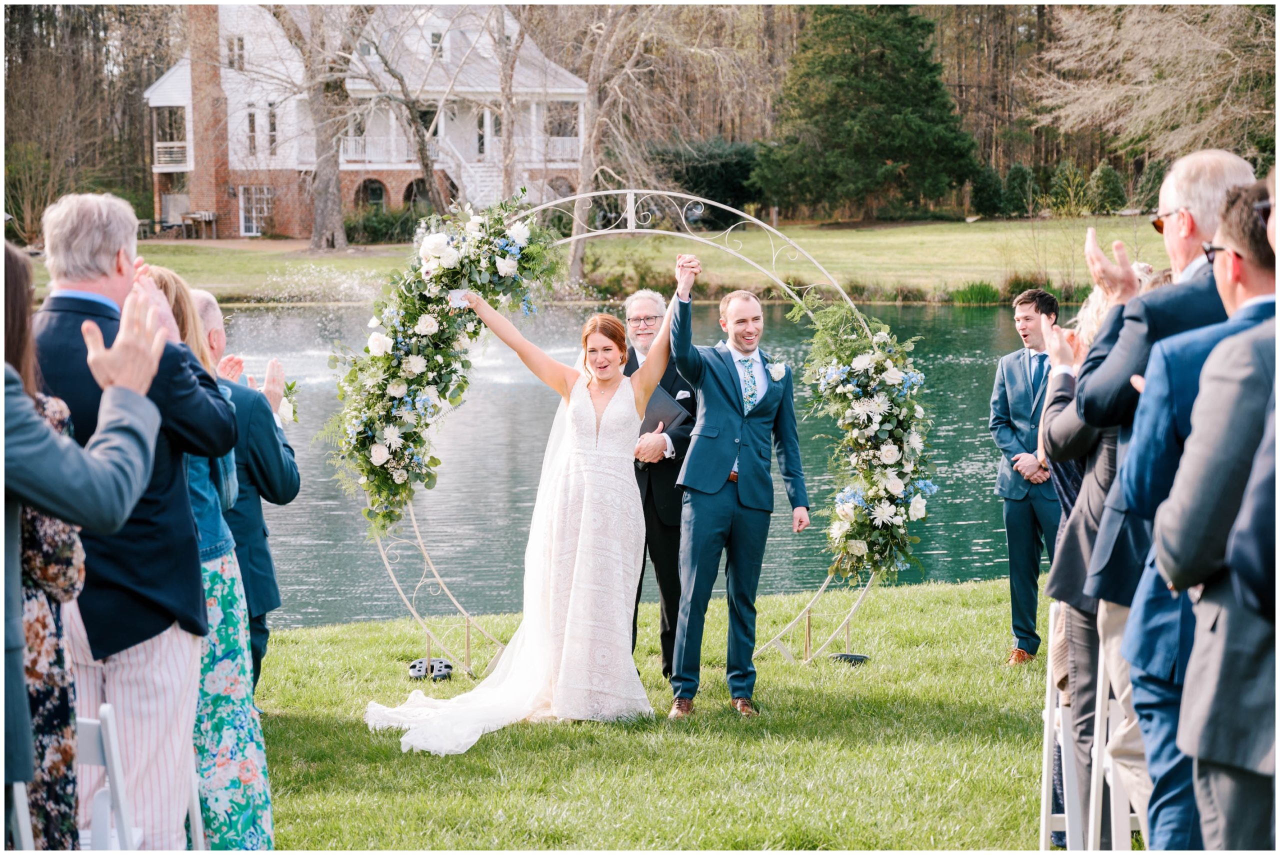 Outdoor spring wedding ceremony in the pavilion gardens at Walnut Hill