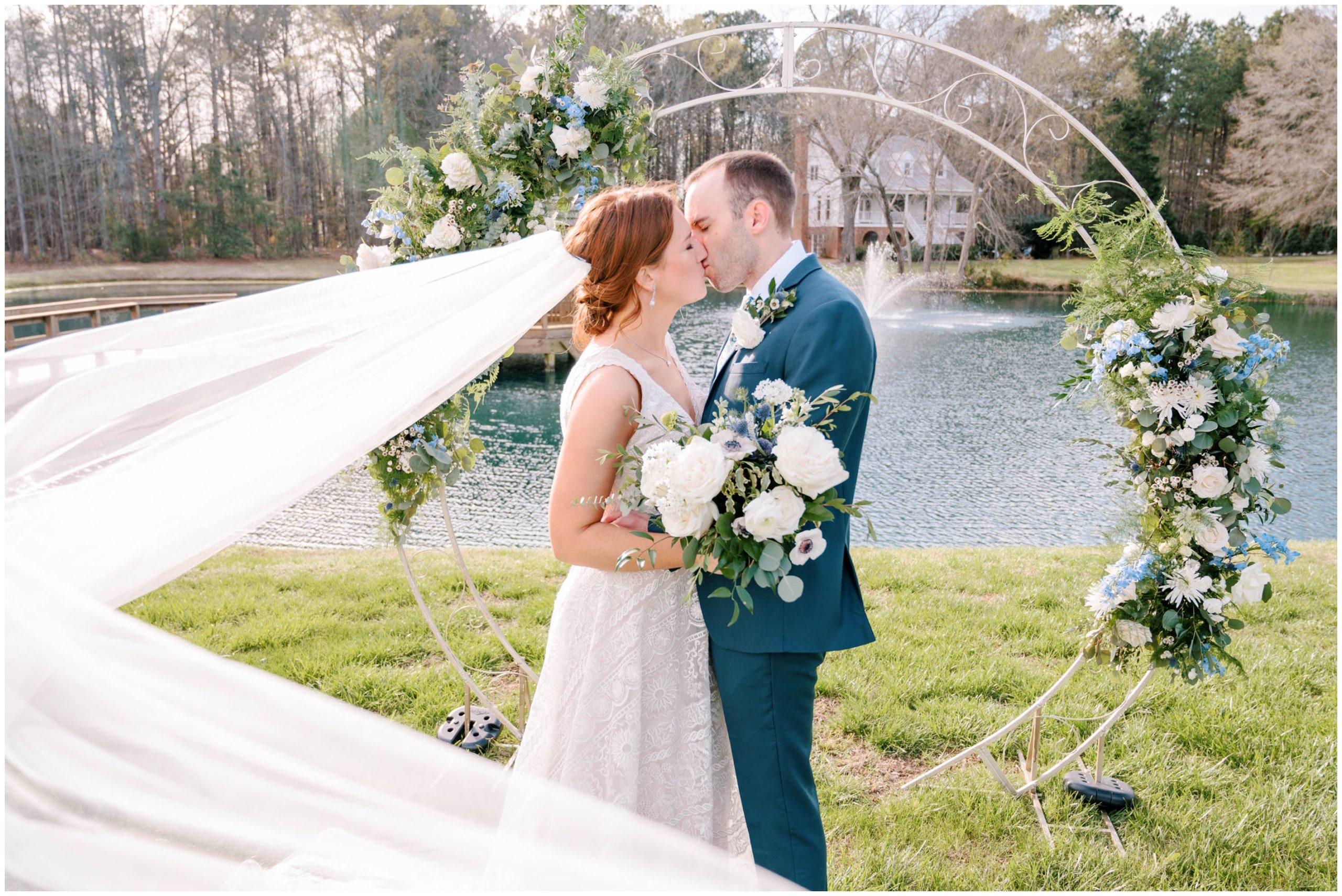 Outdoor spring wedding ceremony in the pavilion gardens at Walnut Hill
