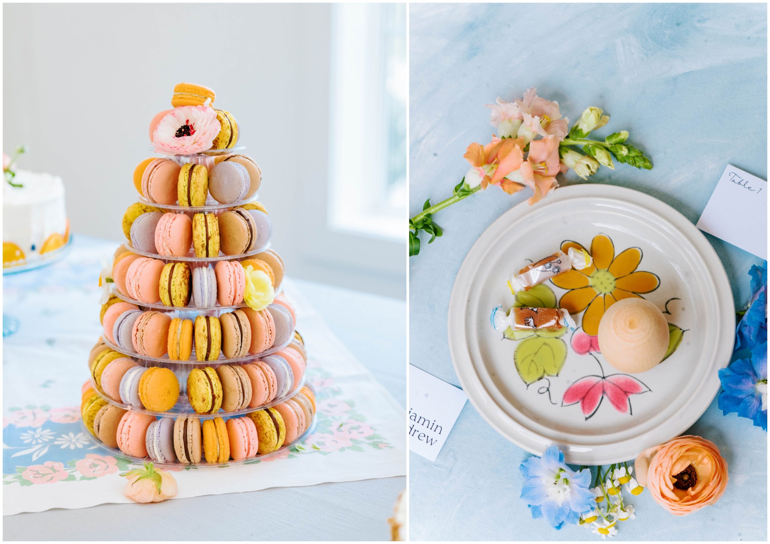 Wooden egg favors filled with candy for a spring wedding reception