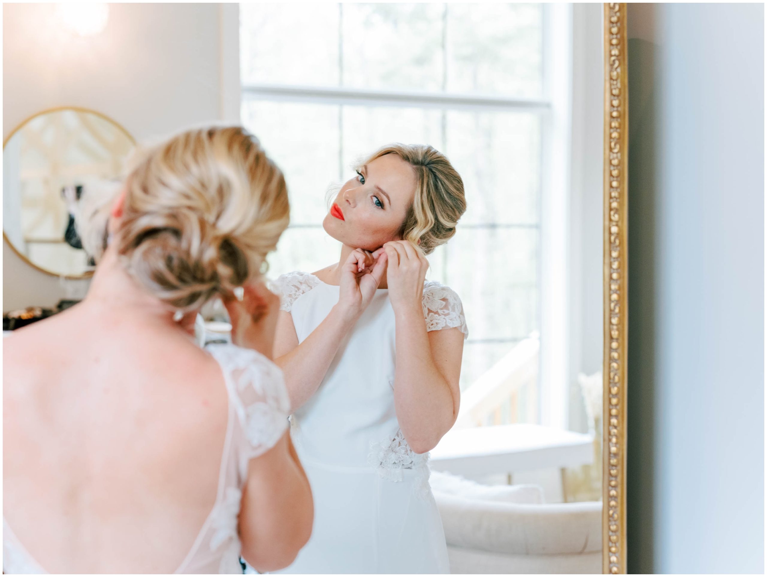 Bride getting ready for her wedding at Carolina Grove