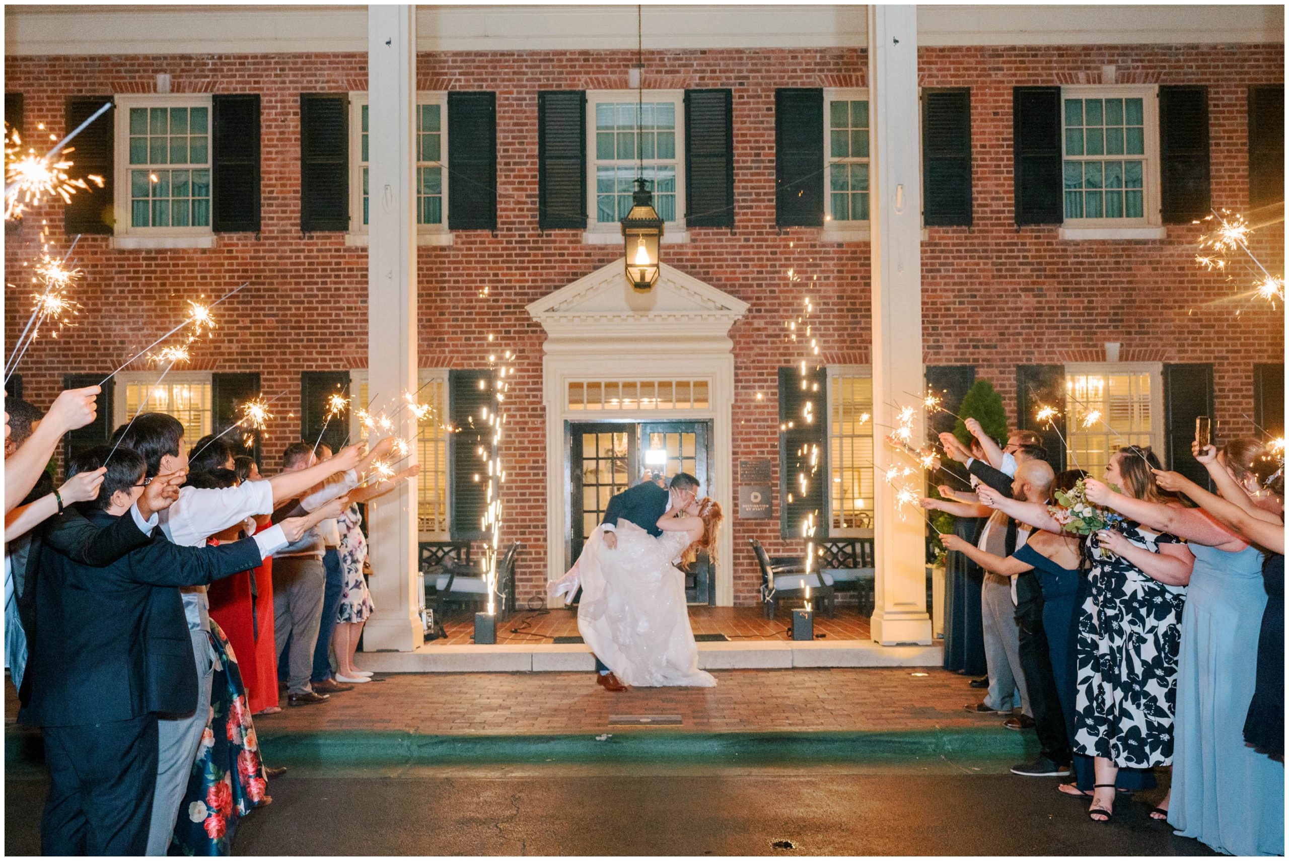 Bride and groom sparkler exit
