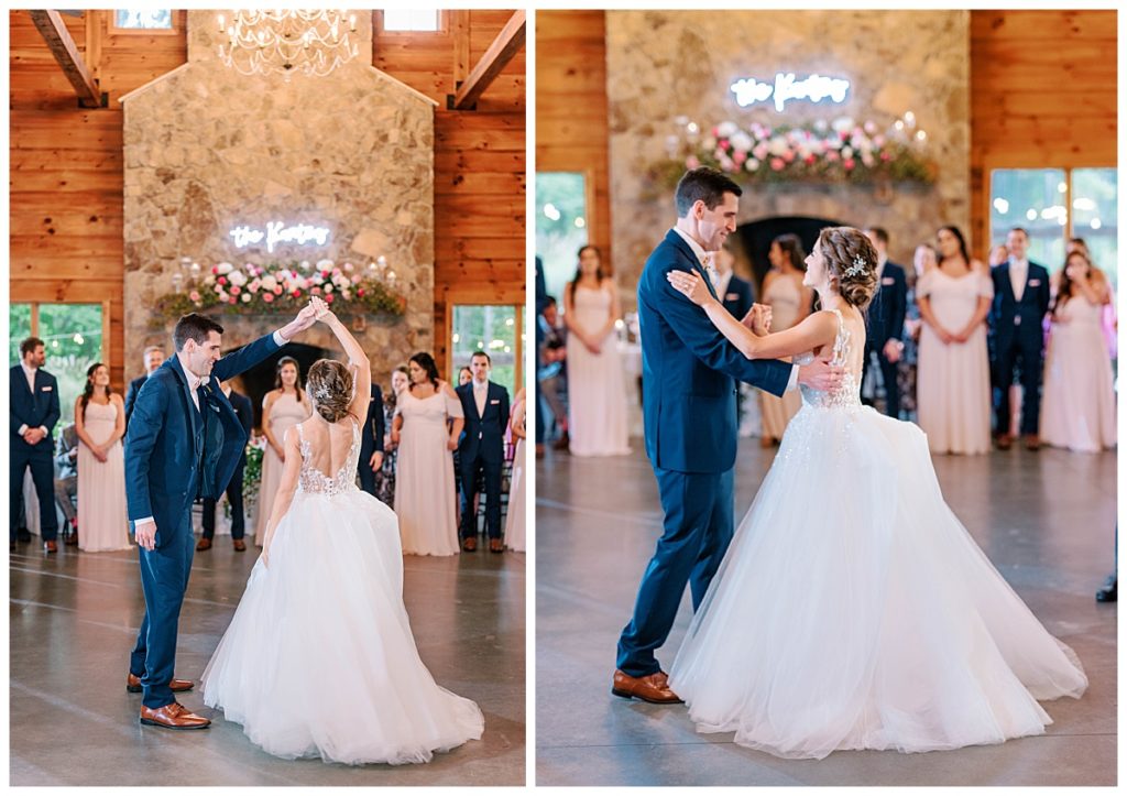 bride and groom share first dance at Pavillion of Carriage Farm