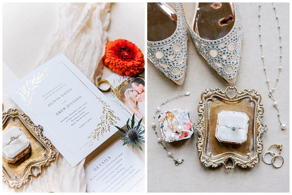 Wedding flat lay at the evermore farms