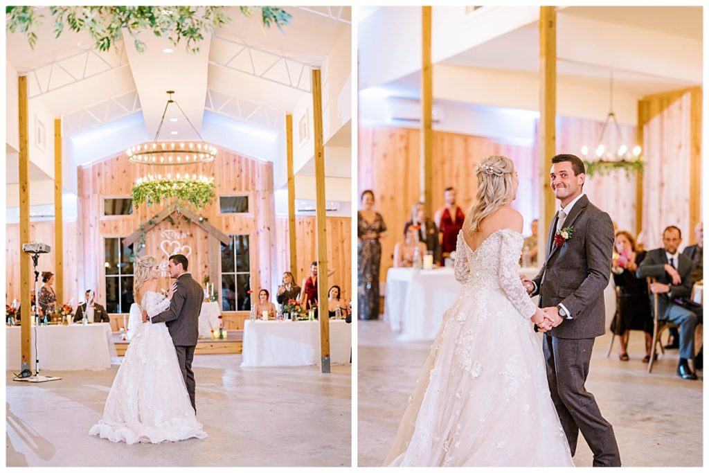 bride and groom first dance at the evermore farms