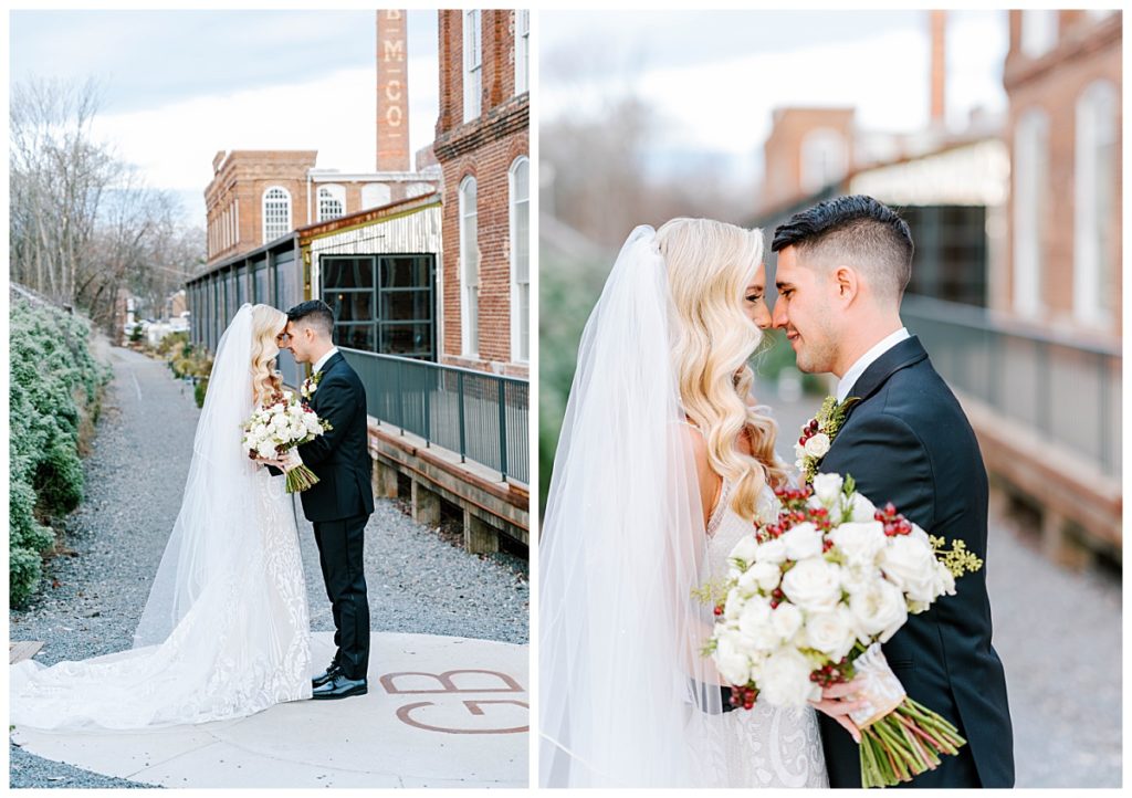 bride and groom outdoors at the cotton room