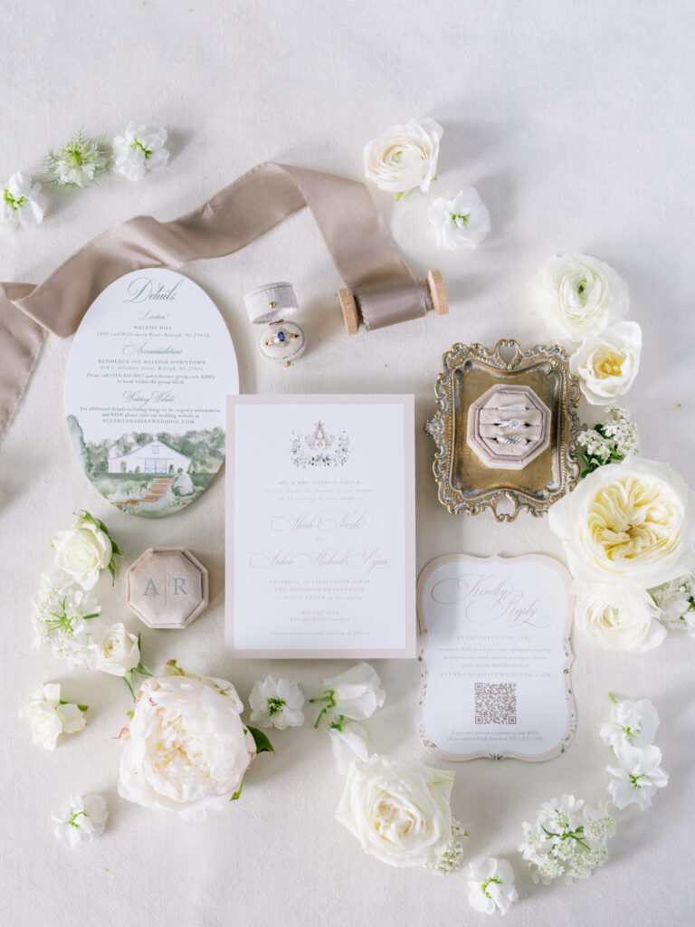 custom beige, cream, neutral wedding invitations by Ashley Triggano for Raleigh, NC wedding